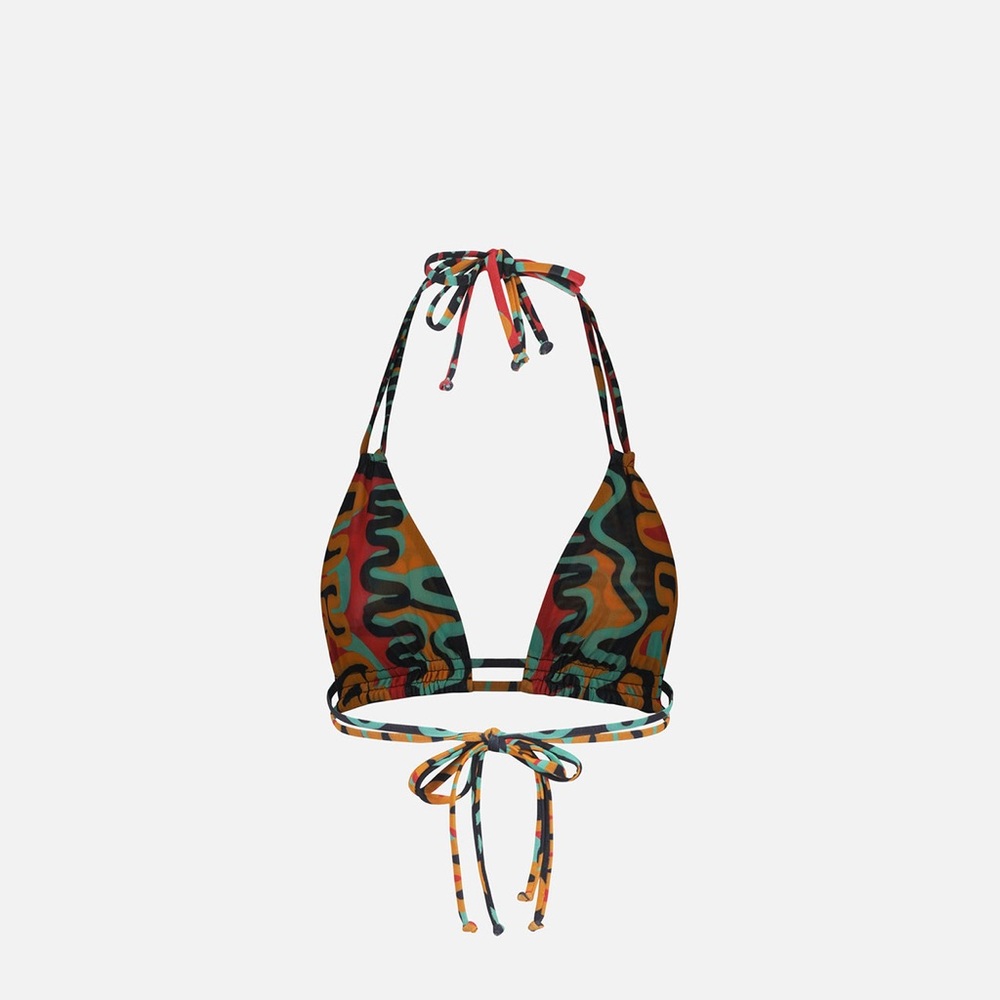 Gonza Orange/Teal 70s Double Strap Mesh Triangle Top size Small EUC - Picture 2 of 8